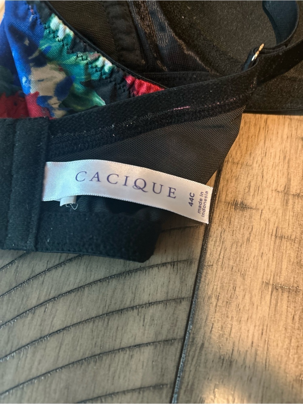 Cacique Black Bra with Multicolor Floral Accents 44C Boost Balconette - Picture 4 of 6
